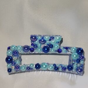 Blue and Aqua Beaded Hair Claw Clip